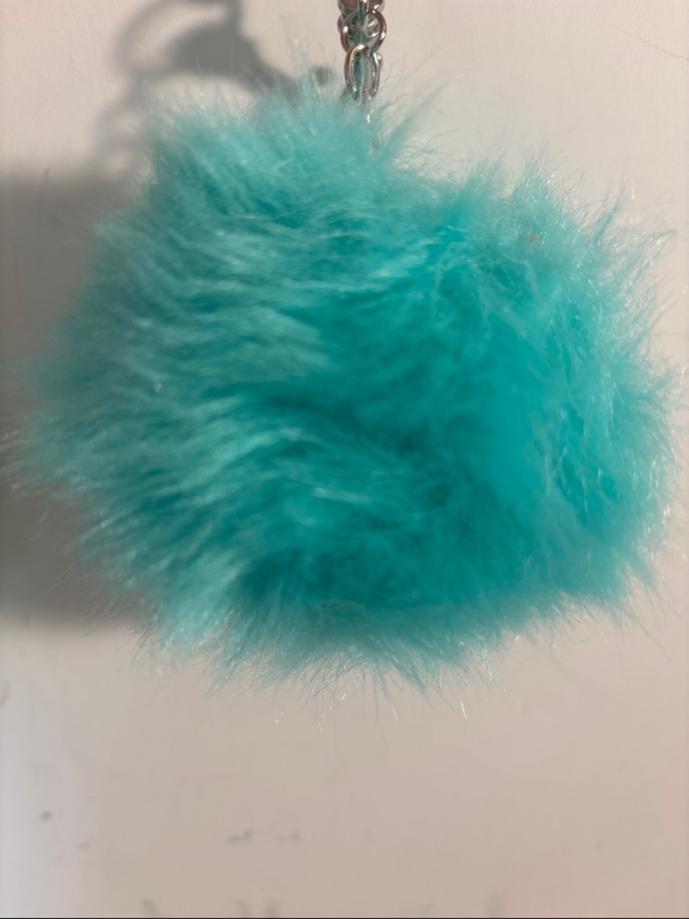 Teal Faux Fur Pom Keychain